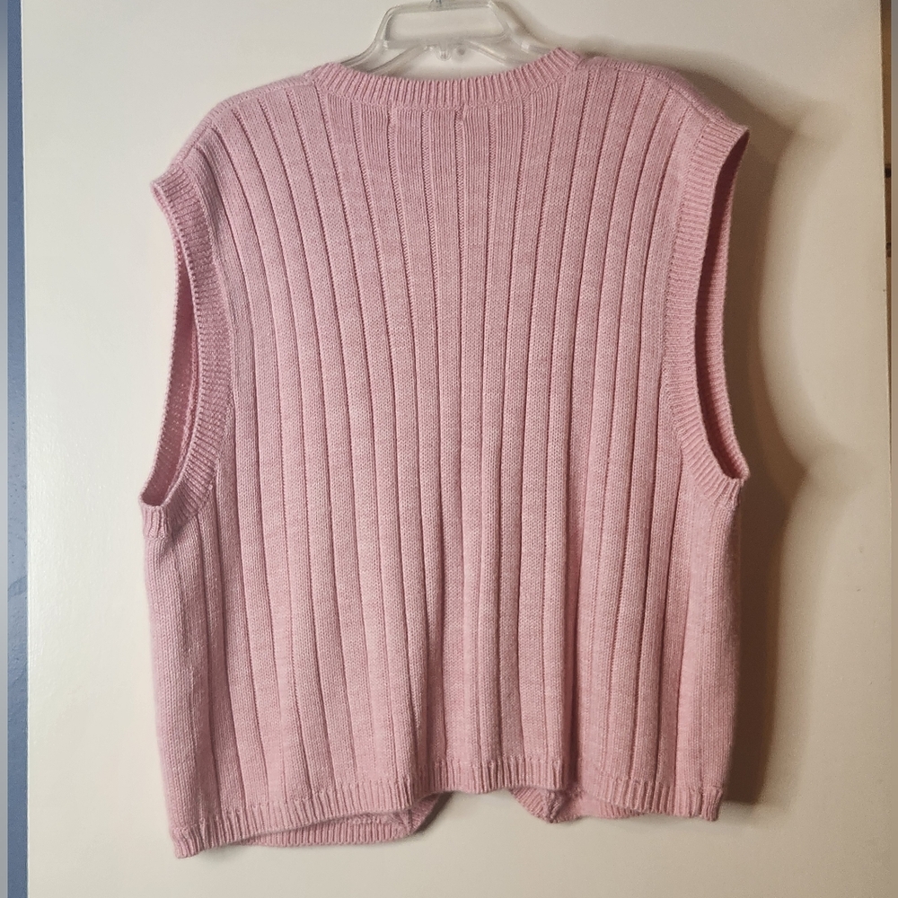 Alfred Dunner Pink Embroidered V-Neck Sweater Vest - Picture 3 of 5